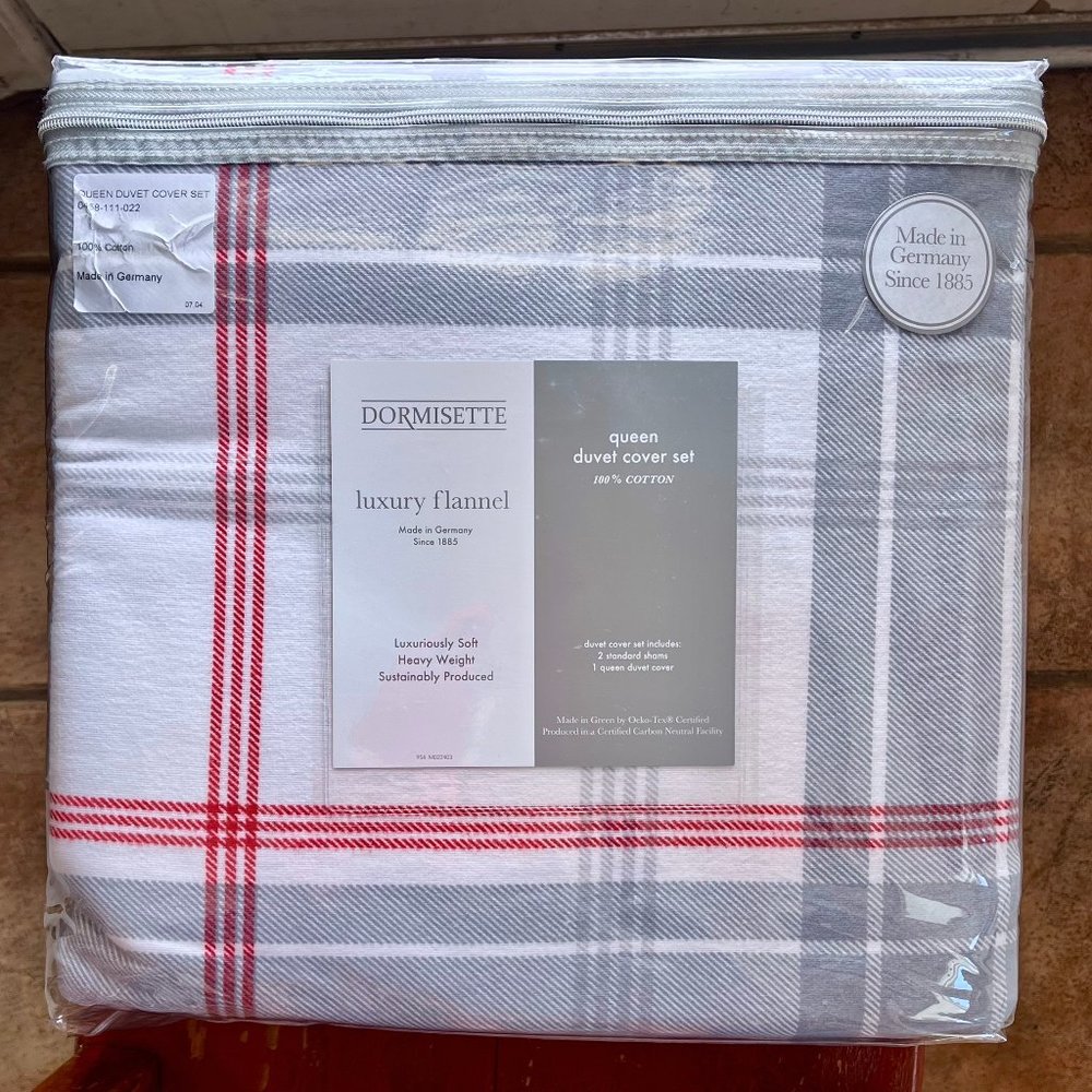Dormisette Luxury German Flannel Queen Duvet & Shams Set - 100% Cotton Plaid
